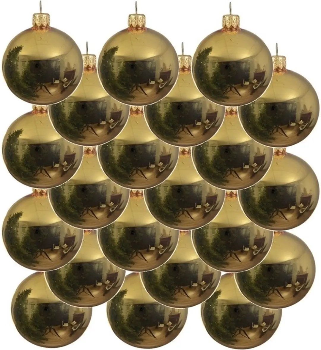 18x Gouden glazen kerstballen 8 cm