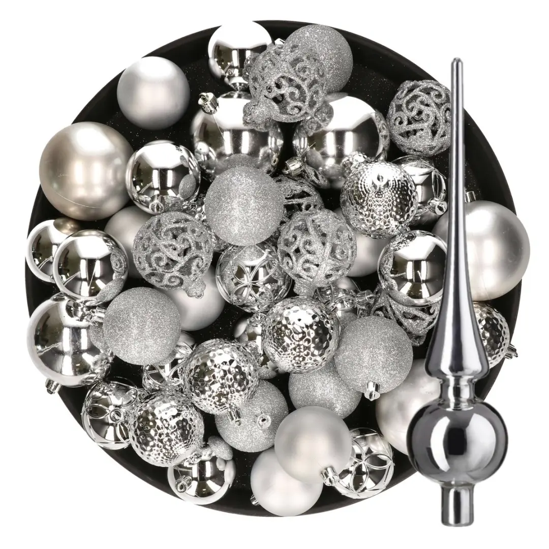 Decoris kunststof kerstballen set zilver
