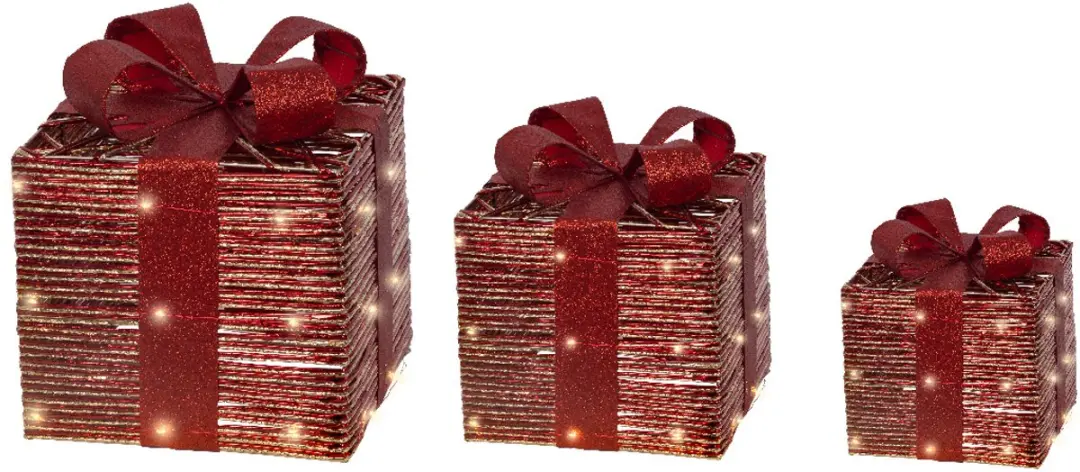 Rode LED-cadeauset met timer – 3 stuks kerstdecoratie voor binnen, 30 cm hoog - afbeelding 3 van 3