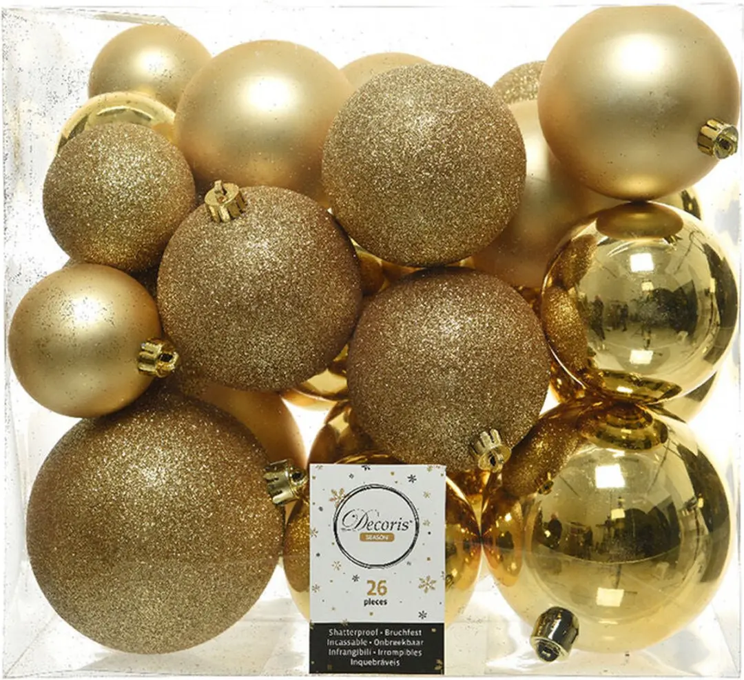Decoris Kerstballen - 26 stuks - 6-8-10cm - Goud - afbeelding 6 van 6