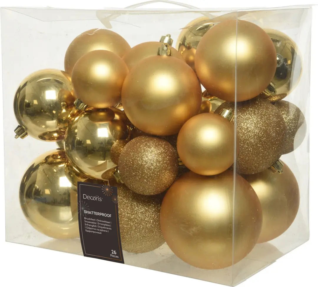 Decoris Kerstballen - 26 stuks - 6-8-10cm - Goud - afbeelding 4 van 6