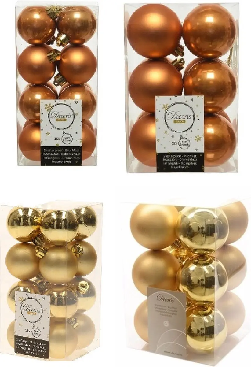 Kerstversiering kunststof kerstballen kleuren mix goud/ cognac bruin 4 en 6 cm p