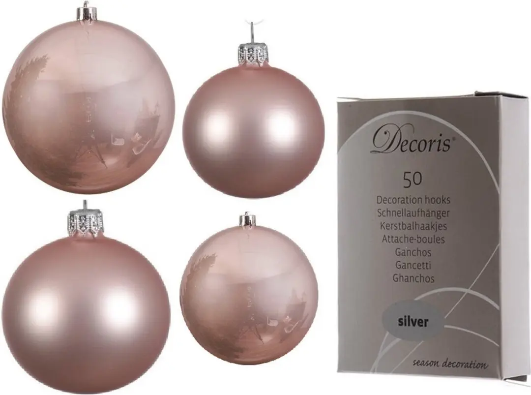 Compleet glazen kerstballen pakket lichtroze glans/mat 38x stuks