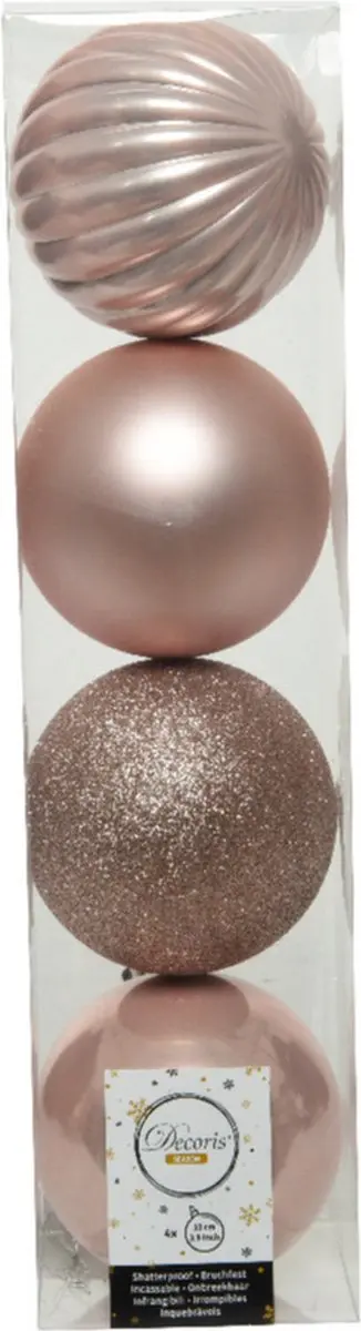 4x stuks kunststof kerstballen lichtroze (blush pink) 10 cm