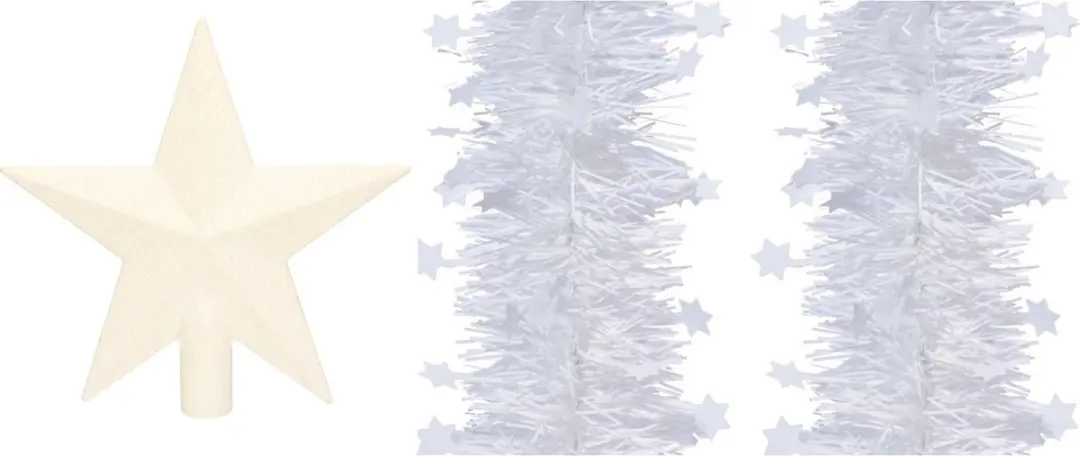 Set van een kerst ster piek en 2x stuks kerstslingers wit 270 x 10 cm