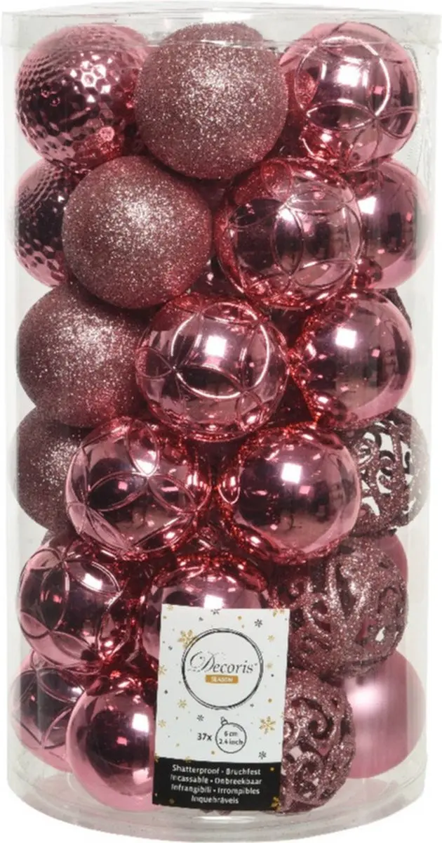 Decoris Kerstballen 37 stuks kunststof roze