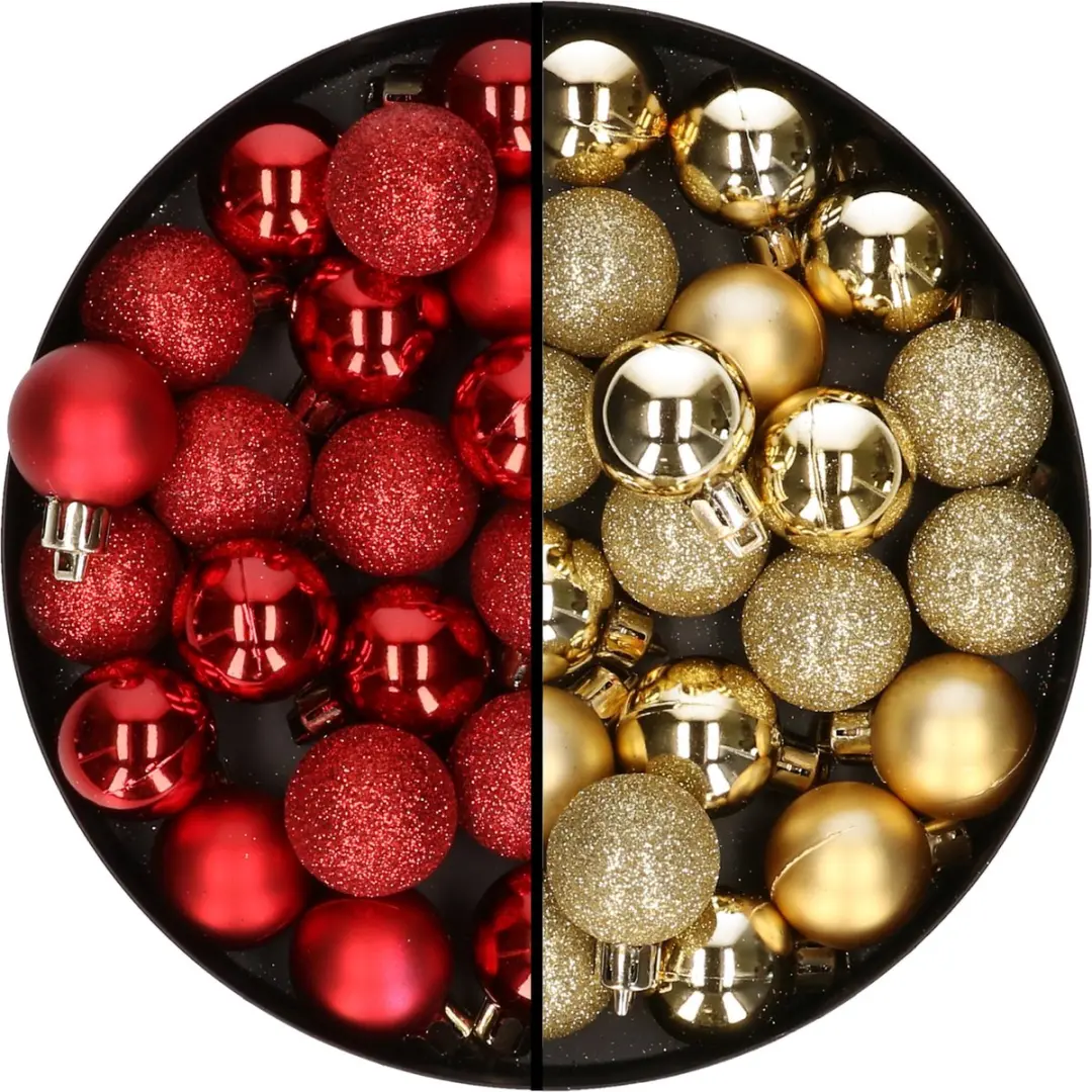 Kleine kunststof kerstversiering 40x stuks set en 3 cm kerstballen in het goud e