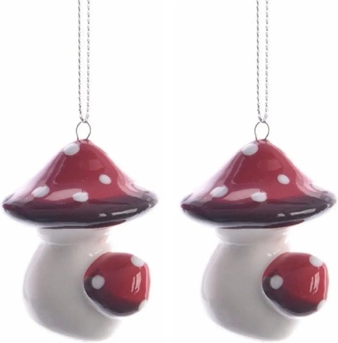 2x Kerstboom decoratie paddenstoel 4 cm