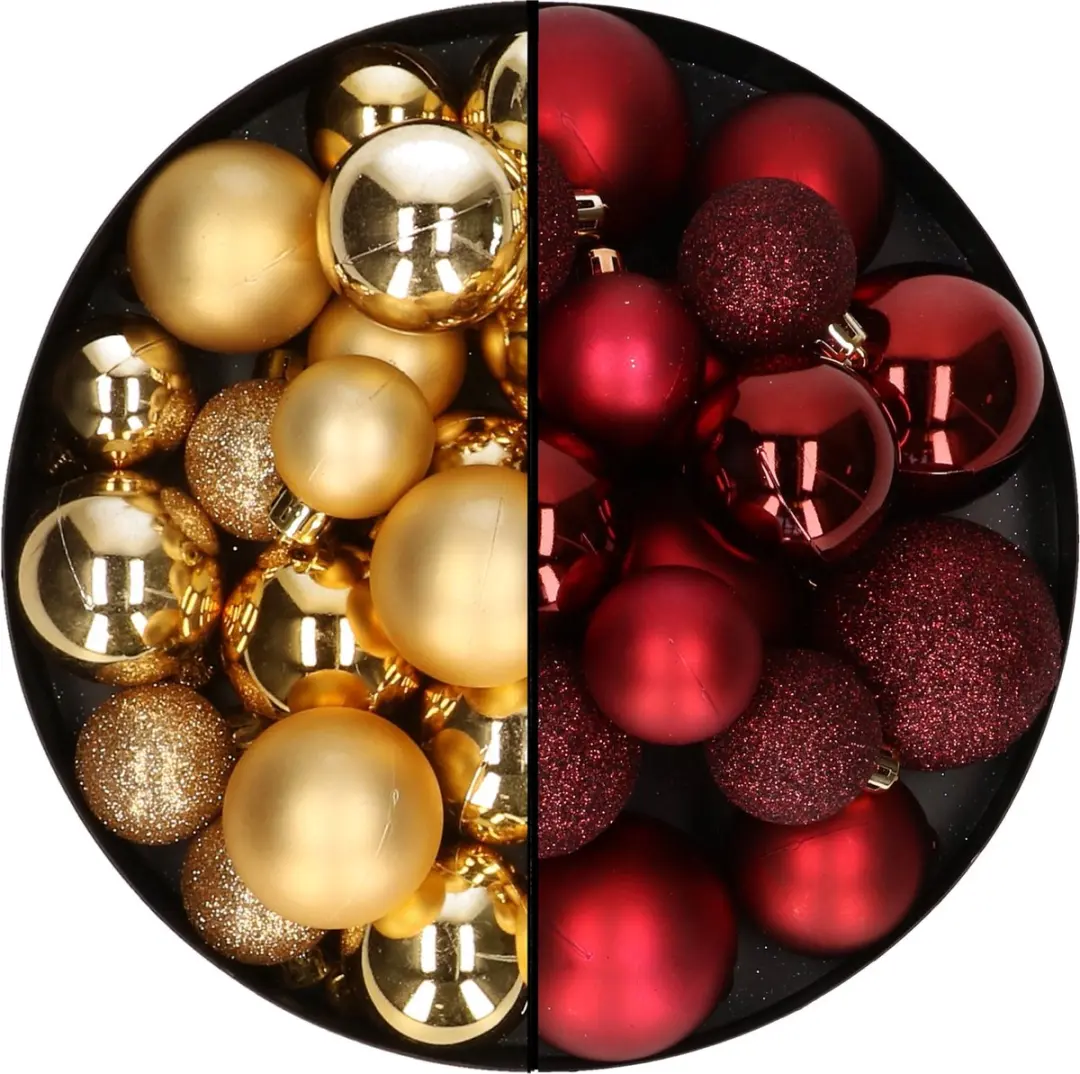 Kerstballen 60x stuks - mix donkerrood/goud - 4-5-6 cm - kunststof - kerstversiering