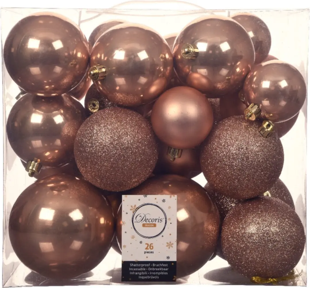 52x stuks kunststof kerstballen toffee bruin 6-8-10 cm