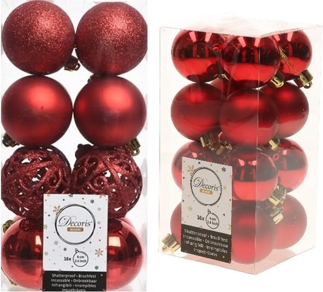 Decoris Kerstballen kunststof rood 4-6 cm 32x stuks
