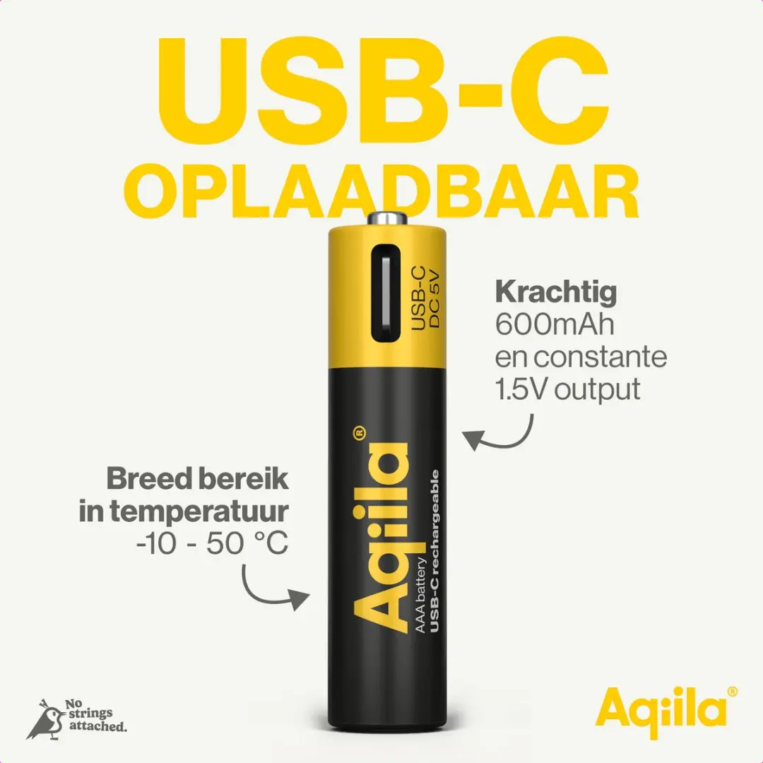 Aqiila AQ60AAA374C4 Oplaadbare AAA Batterijen - 4 stuks - afbeelding 2 van 6