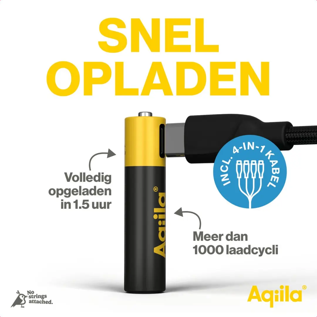 Aqiila AQ60AAA374C4 Oplaadbare AAA Batterijen - 4 stuks - afbeelding 5 van 6