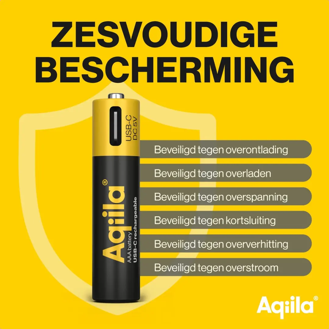Aqiila AQ60AAA374C4 Oplaadbare AAA Batterijen - 4 stuks - afbeelding 3 van 6