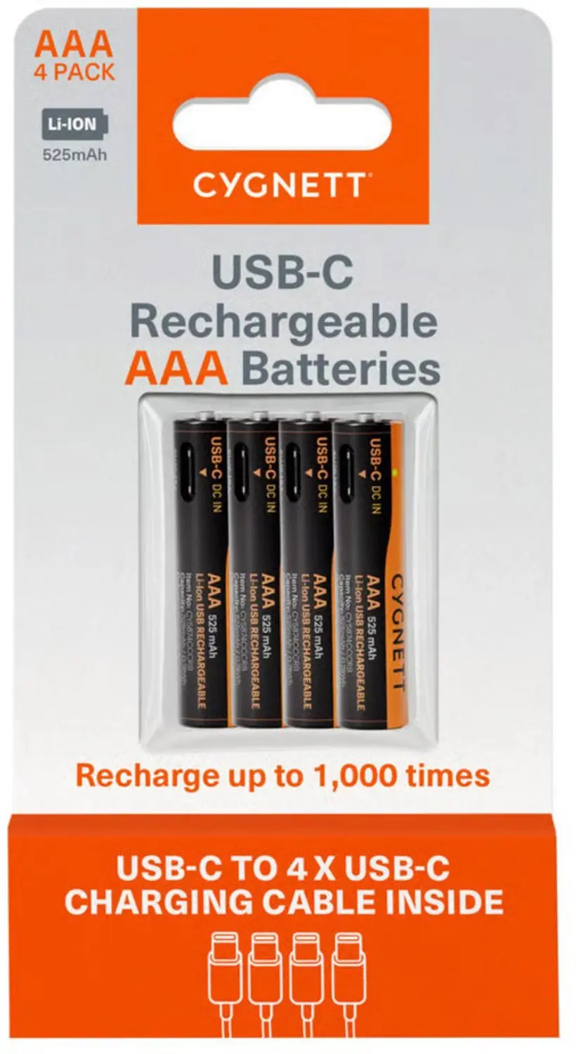 Cygnett AAA USB-C Oplaadbare Batterijen - 4 Pack - Zwart - afbeelding 6 van 6