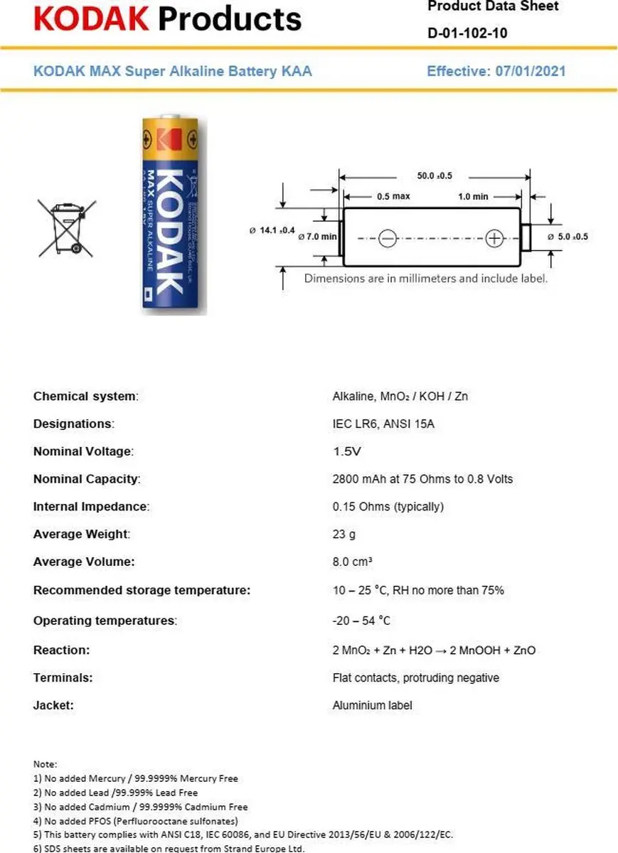 Kodak AA Alkaline Batterijen - 1,5V - 20 Stuks - afbeelding 3 van 3