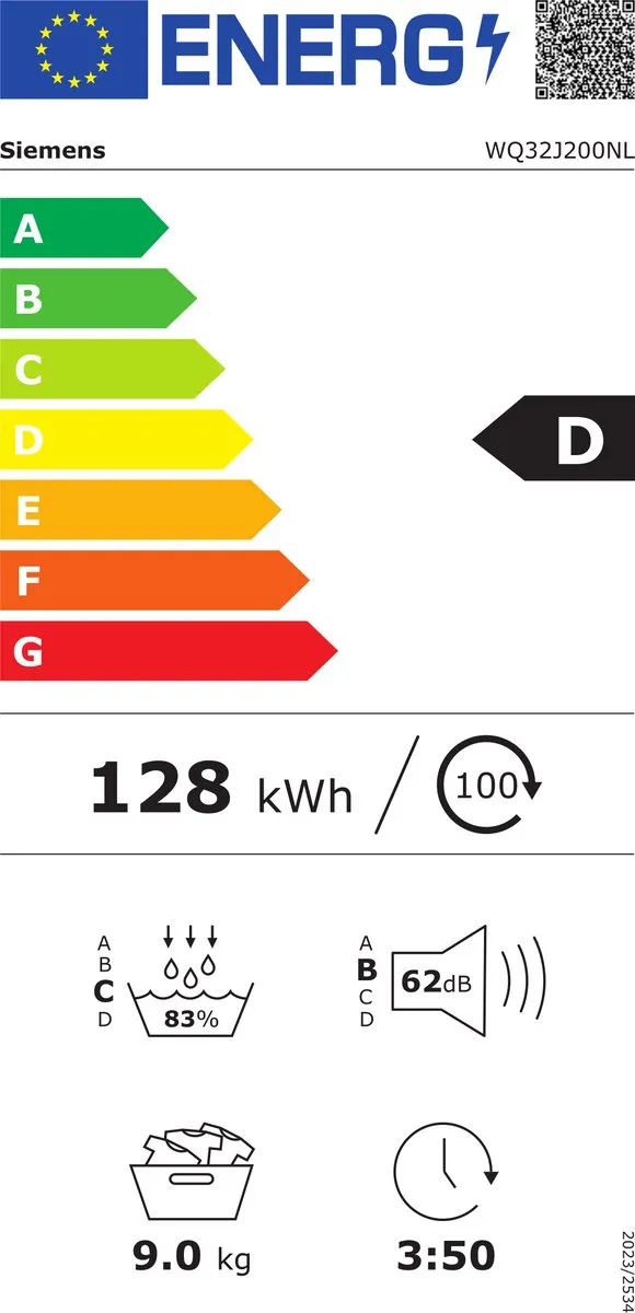 Siemens iQ500 WQ32J200NL Warmtepompdroger 9 kg - Zwart
