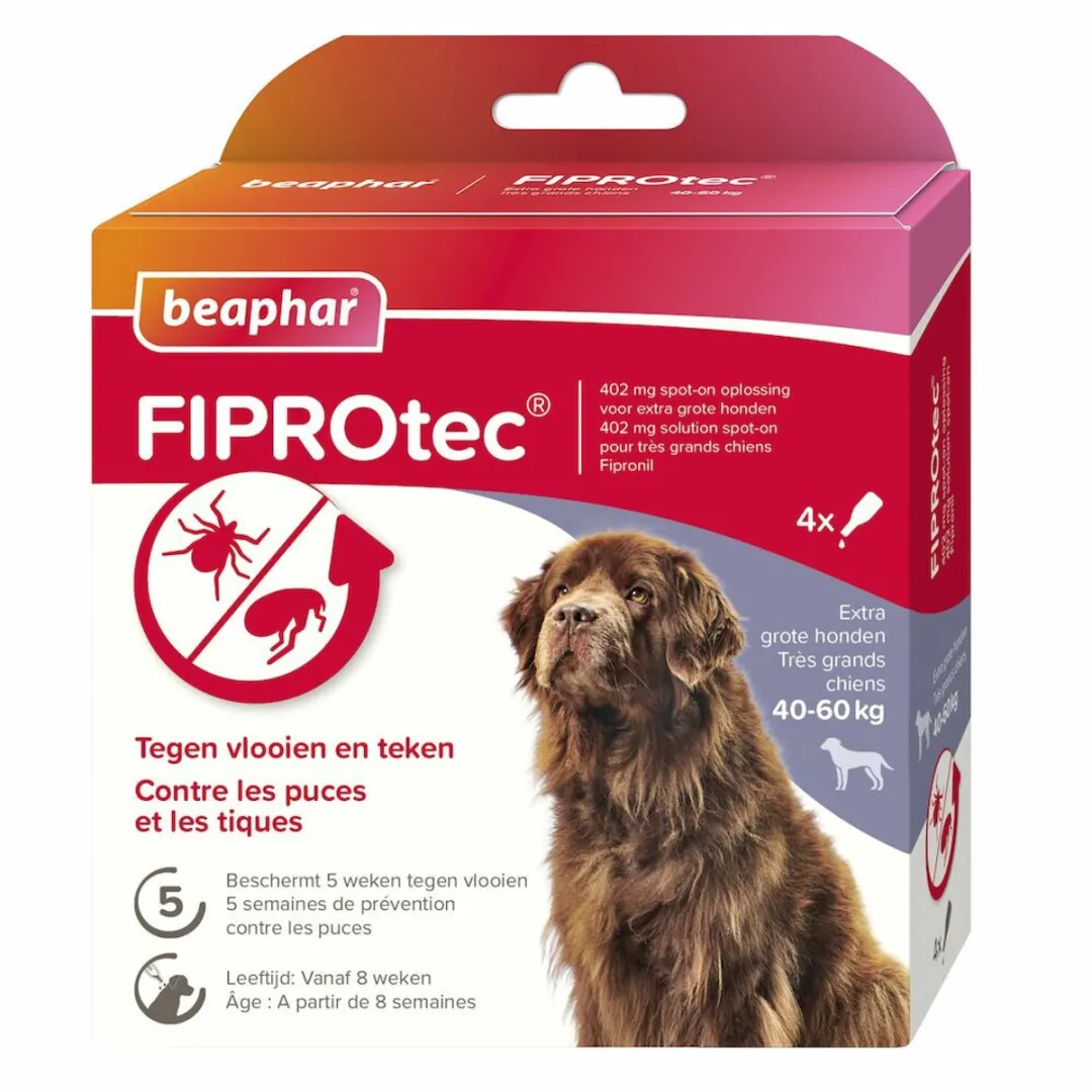 Beaphar Fiprotec Anti Teken- & Vlooiendruppels Hond 40-60kg - 2x4 Stuks