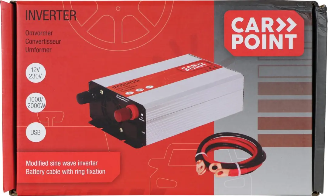 Carpoint Omvormer 12V naar 230V 1000W - 2000W Piek - USB - afbeelding 4 van 6
