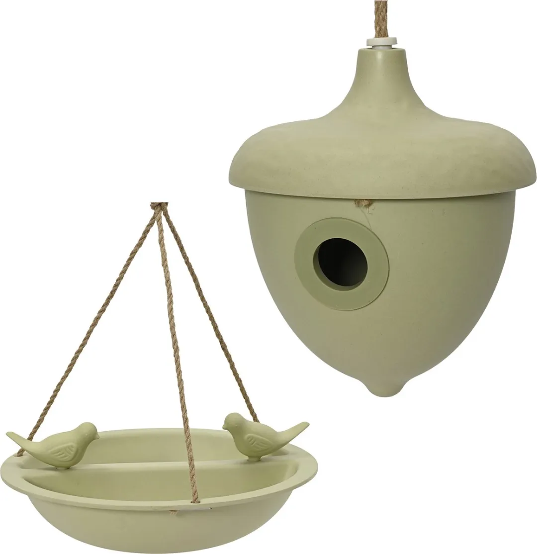 Decoris Vogelhuisje met bad/voederschaal Lichtgroen