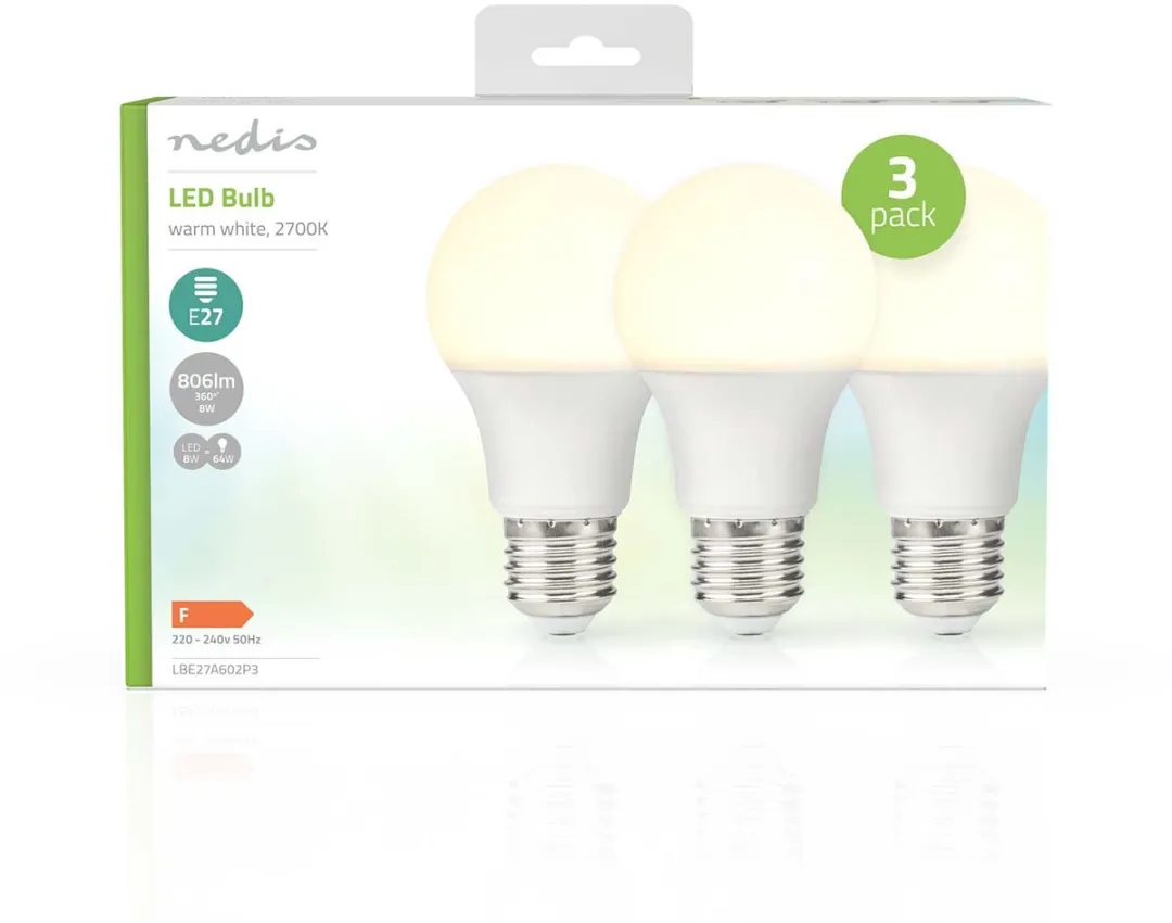 Nedis LED E27 A60 8W Warm Wit Mat - 3 Stuks