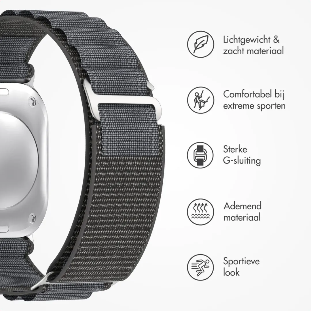 Accezz Nylon Bandje Apple Watch 44-49mm - Donkergrijs