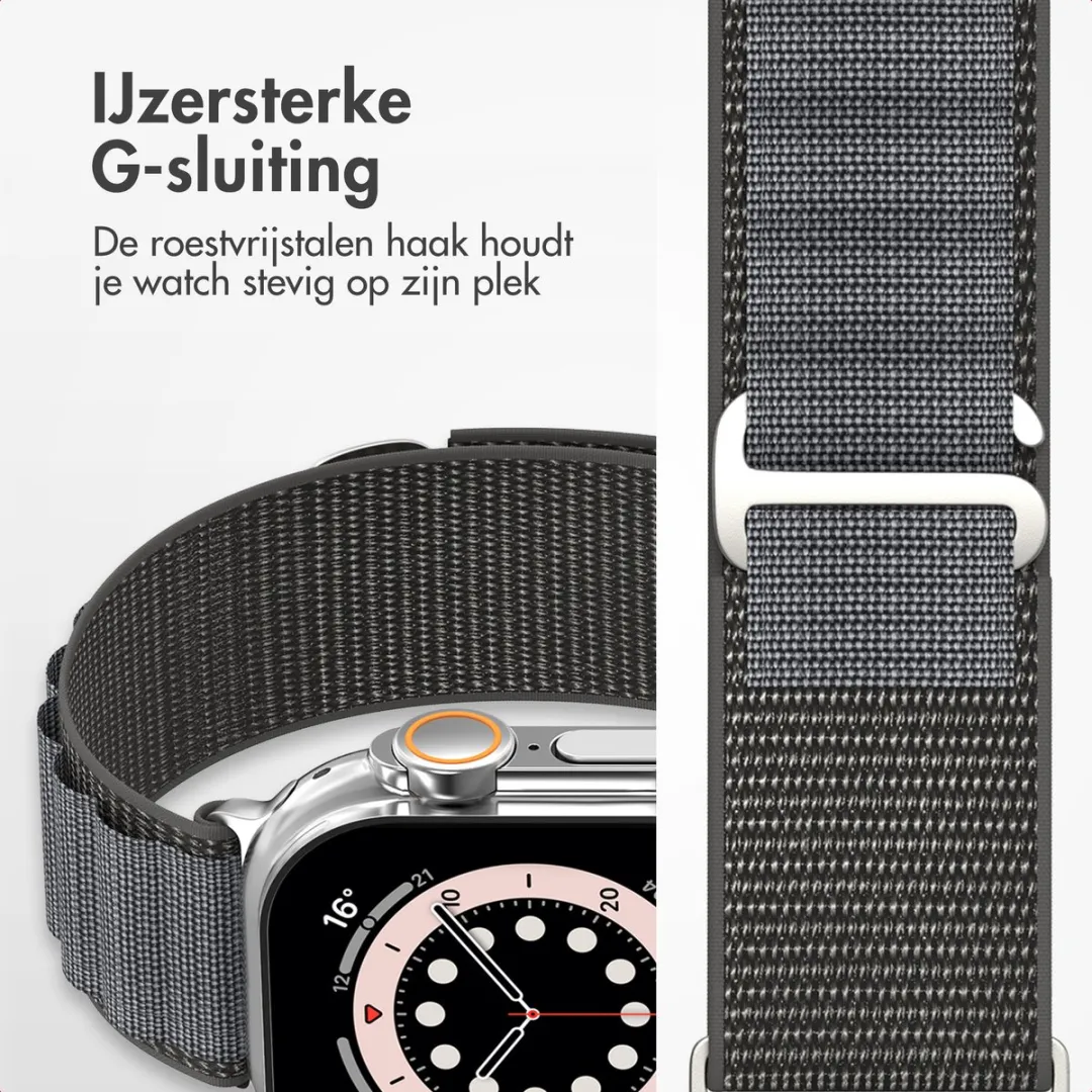 Accezz Nylon Bandje Apple Watch 44-49mm - Donkergrijs