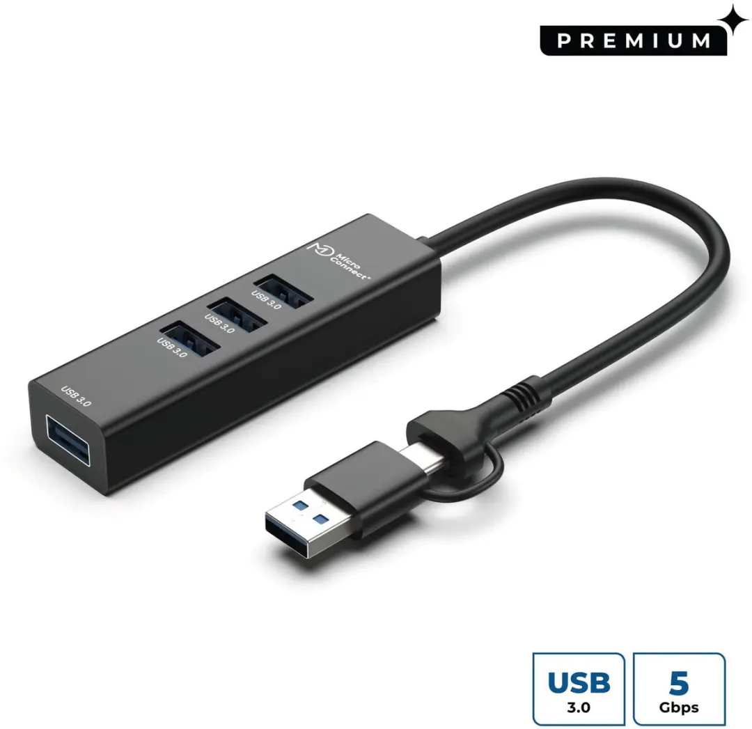 MicroConnect USBHUB4-2IN1 USB-hub - Zwart - afbeelding 4 van 4