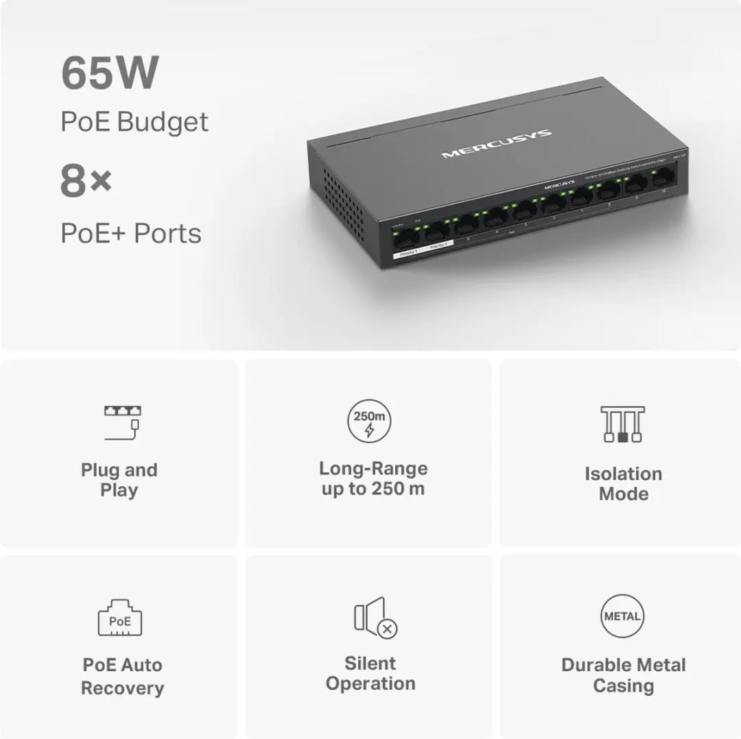Mercusys MS110P Netwerk-switch - Zwart - afbeelding 6 van 6
