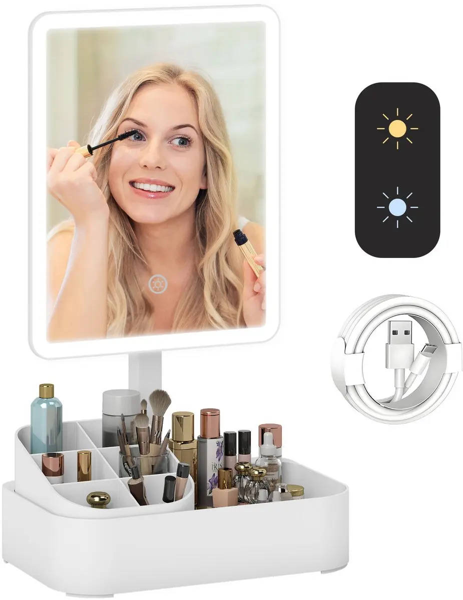 Homcom LED Vanity Makeup Mirror-Kunststof, Glas-22L x 13,8B x 38H cm-Wit