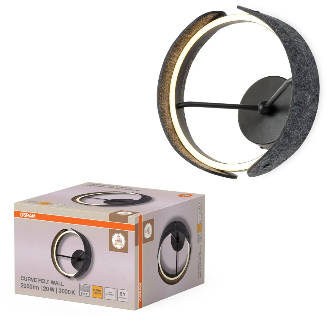Osram Decor Curve Felt Wandlamp 20W - Donkergrijs
