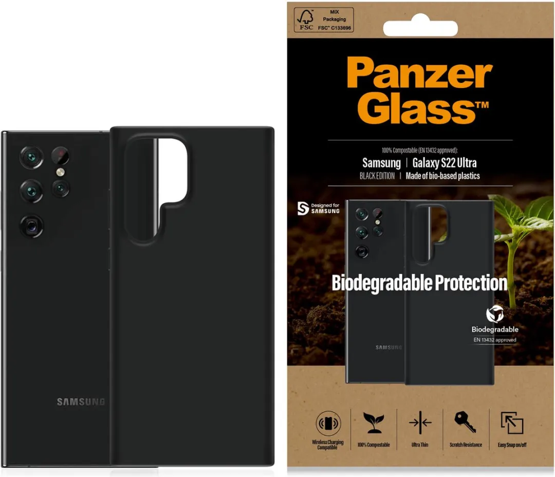 PanzerGlass Biodegradable Hoesje Samsung Galaxy S22 Ultra - Zwart