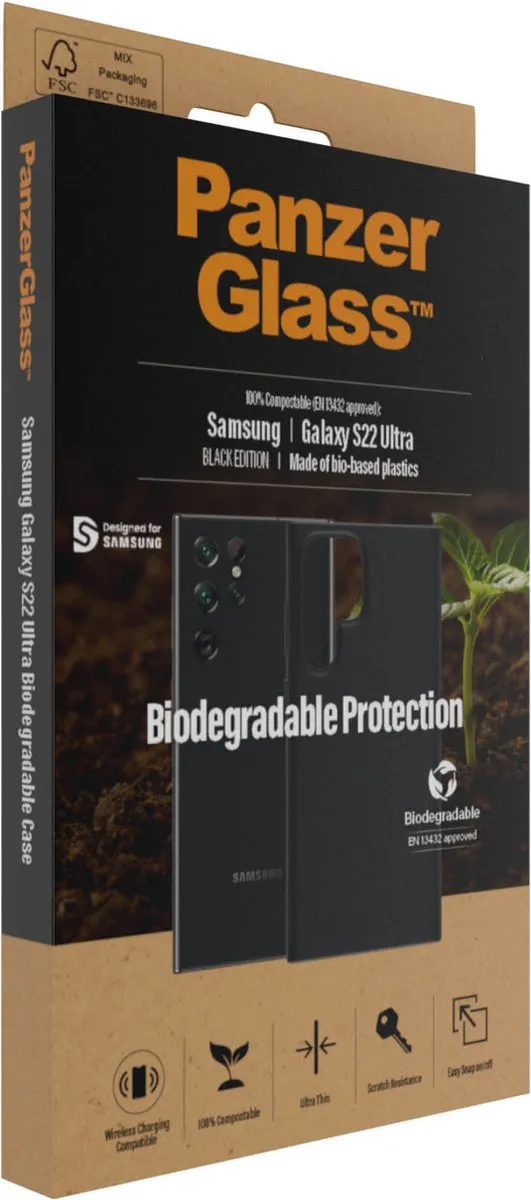 PanzerGlass Biodegradable Hoesje Samsung Galaxy S22 Ultra - Zwart