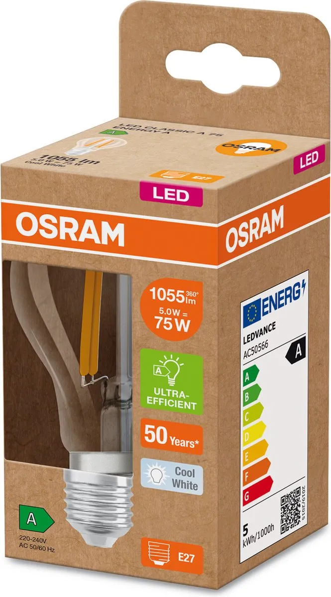 Osram LED Superstar Classic A FIL 75 - 5W 1055lm E27 Koelwit - afbeelding 6 van 6