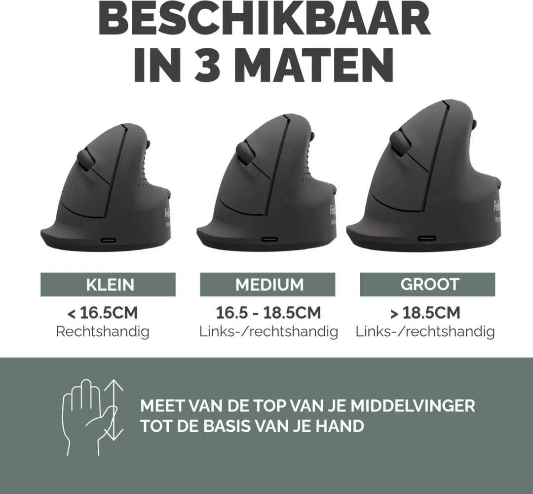 Fellowes Breyta Plus+ Verticale Muis Small 100143580 - 2400 DPI - Zwart - afbeelding 6 van 6
