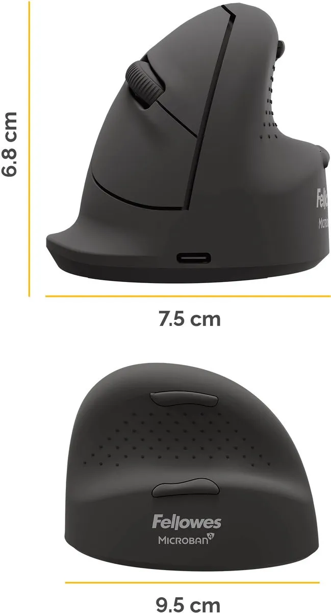 Fellowes Breyta Plus+ Verticale Muis Small 100143580 - 2400 DPI - Zwart