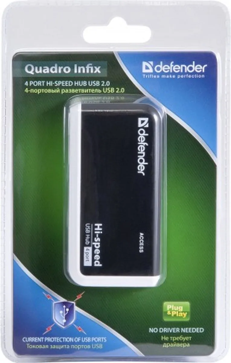 Defender Quadro Infix 480 Mbit/s - 4x USB 2.0 - Zwart/Wit - afbeelding 5 van 5