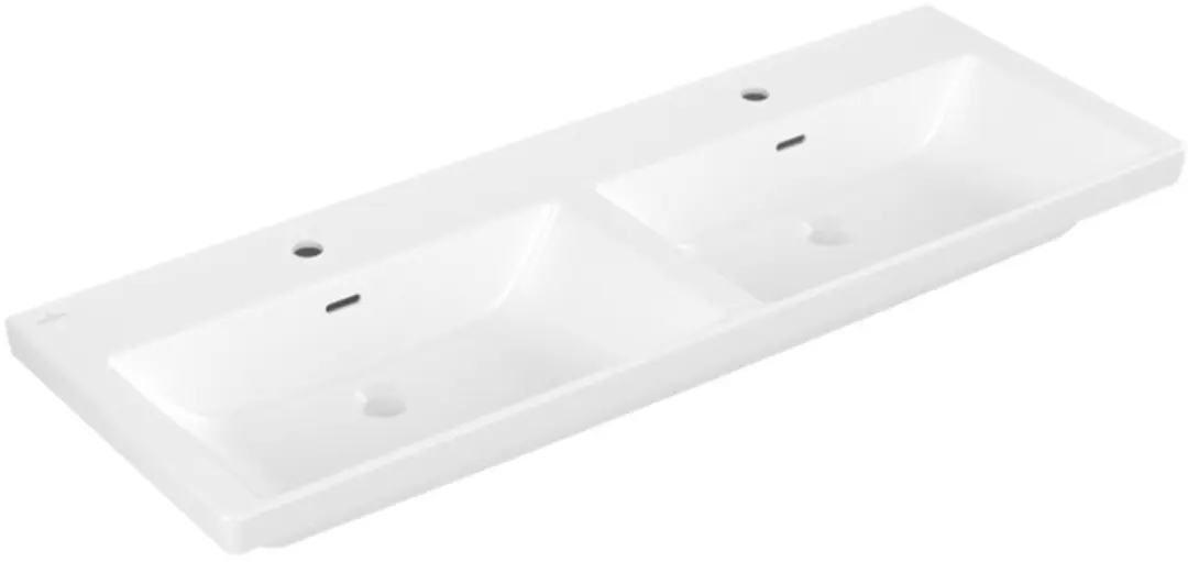 Villeroy & Boch Subway 3.0 dubbele wastafel, 2 kraangaten, met overloop, ongepol