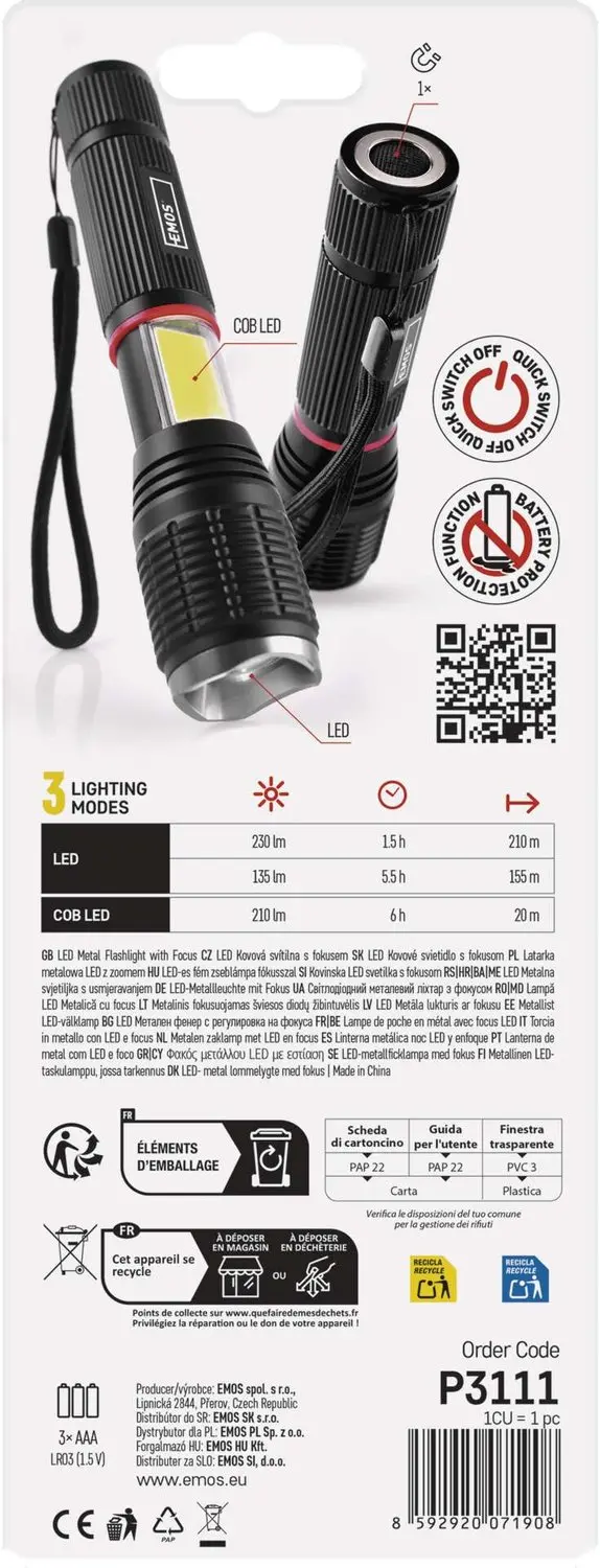 Emos P3111 LED Zaklamp - 230 lm - Zwart - afbeelding 4 van 6