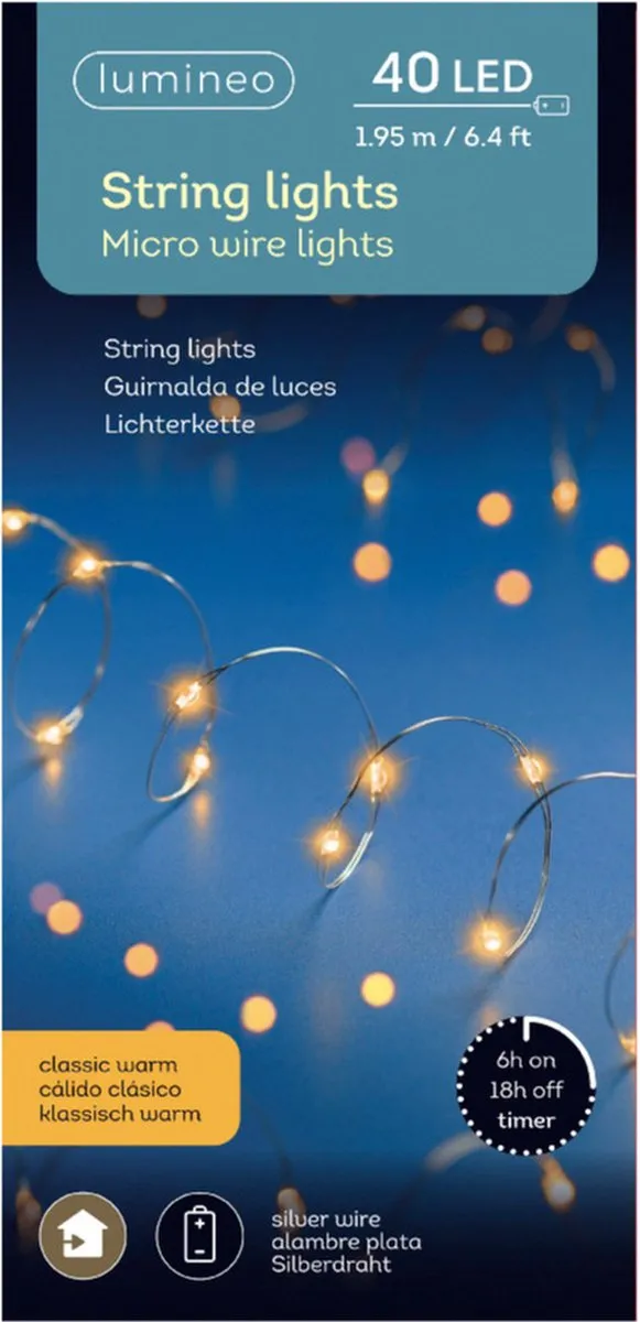 Lumineo Kerstverlichting Snoer 2x 40 LED Warm Wit 195cm - Zilver