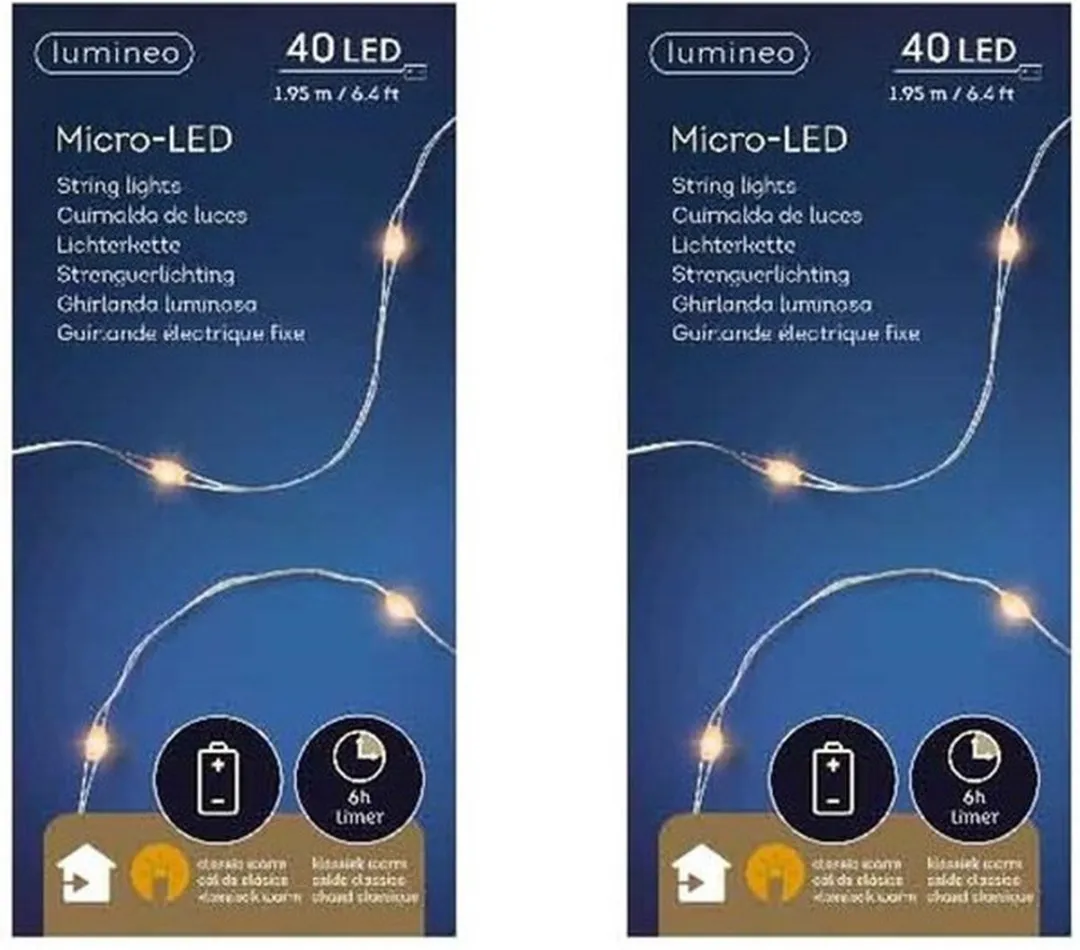 Lumineo Kerstverlichting Snoer 2x 40 LED Warm Wit 195cm
