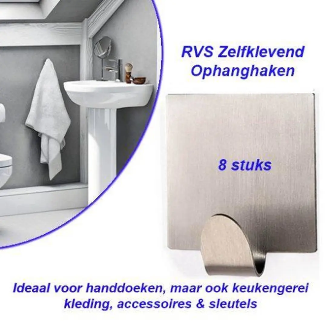 8-Stuks Multifunctioneel RVS Zelfklevende Plakhaken (2 Set van 4 Stuks)