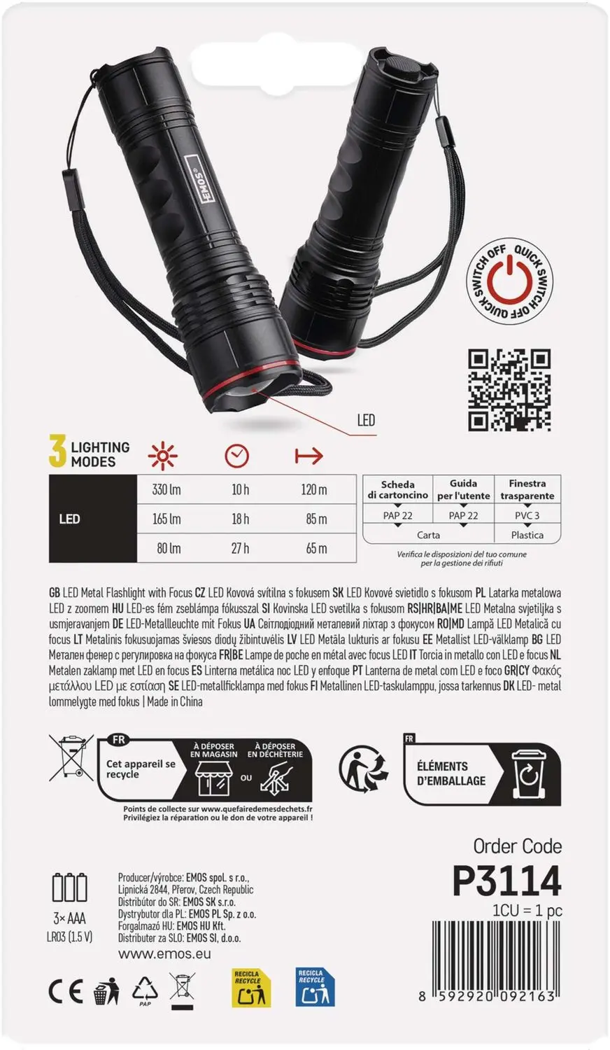 Emos P3114 FOKUS LED-zaklamp metaal - 330 lm - Zwart - afbeelding 6 van 6