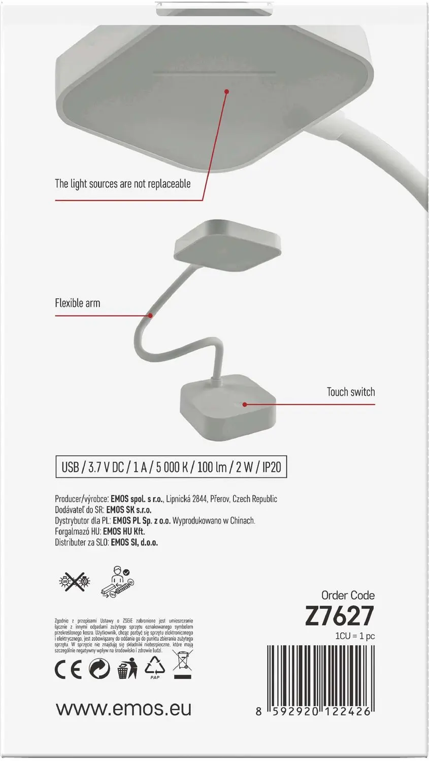 Emos Emily LED-bureaulamp Oplaadbaar - Z7627 - Wit - afbeelding 6 van 6