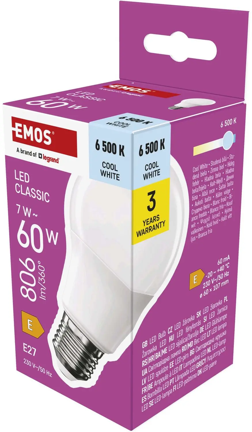 EMOS LED-lamp Classic A60 / E27 / 7 W (60 W) / 806 lm / Koudwit, ZQ5E44