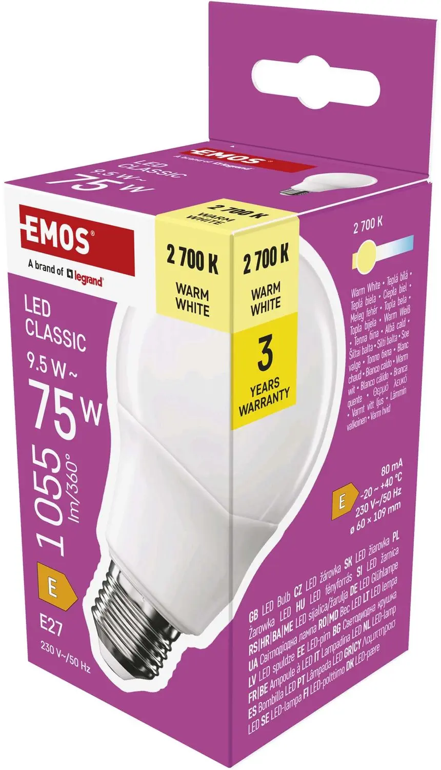 EMOS LED-lamp Classic A60 / E27 / 9,5 W (75 W) / 1055 lm / warm wit, ZQ5E51