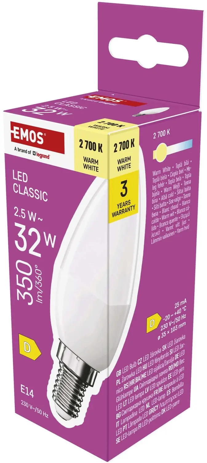 EMOS LED-lamp Classic kaarsvorm / E14 / 2,5 W (32 W) / 350 lm / warm wit, ZQ3D11