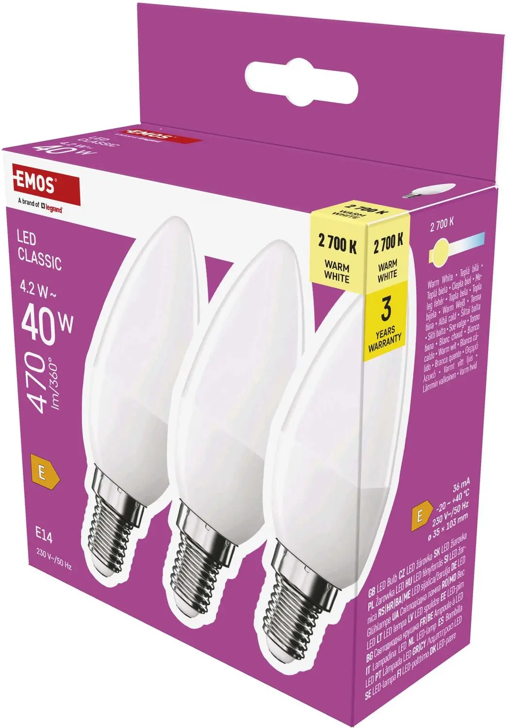 EMOS LED-lamp Classic kaarsvorm / E14 / 4,2 W (40 W) / 470 lm / warm wit / 3 stu