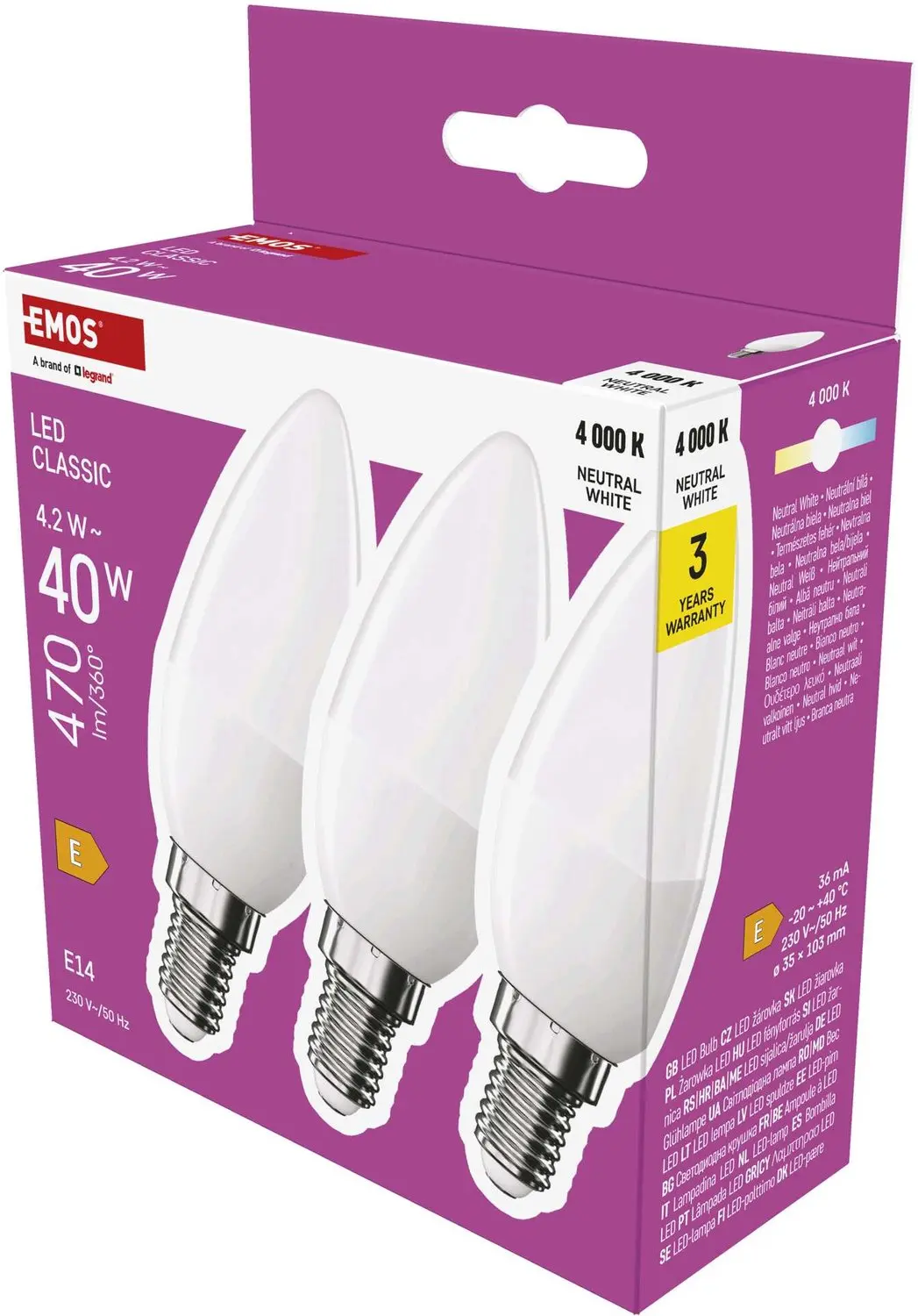 EMOS LED-lamp Classic kaarsvorm / E14 / 4,2 W (40 W) / 470 lm / neutraal wit / 3