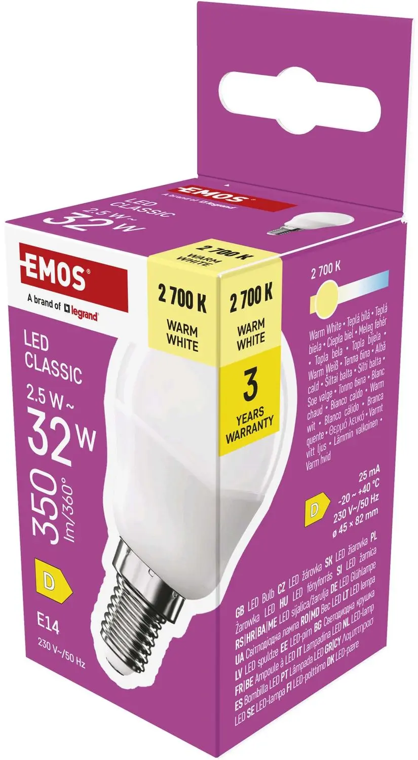 EMOS LED-lamp Classic Mini Globe / E14 / 2,5 W (32 W) / 350 lm / warm wit, ZQ1D1